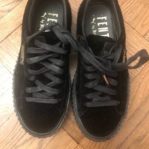 Black velvet Fenty platform sneakers in size 5